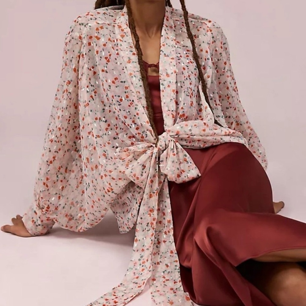 Pilcro Anthropology Sheer Floral Tie Front Kimono Blouse O/S One Size NWT